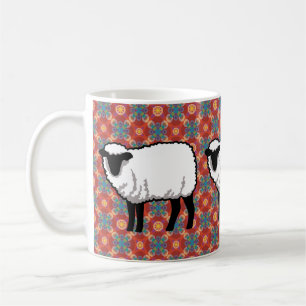 Sheep on Ornate Red Pattern Coffee Mug