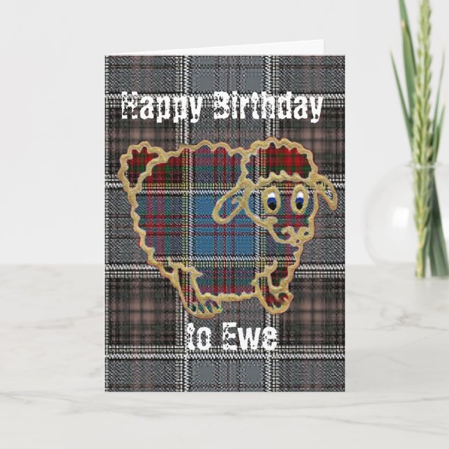 Sheep on tartan.Happy Birthday Card (Front)