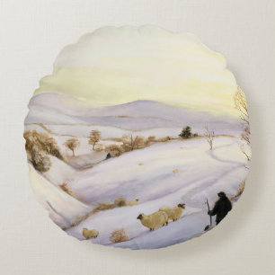 Sheep on the ridge round cushion