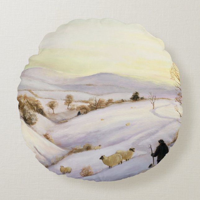 Sheep on the ridge round cushion (Front)
