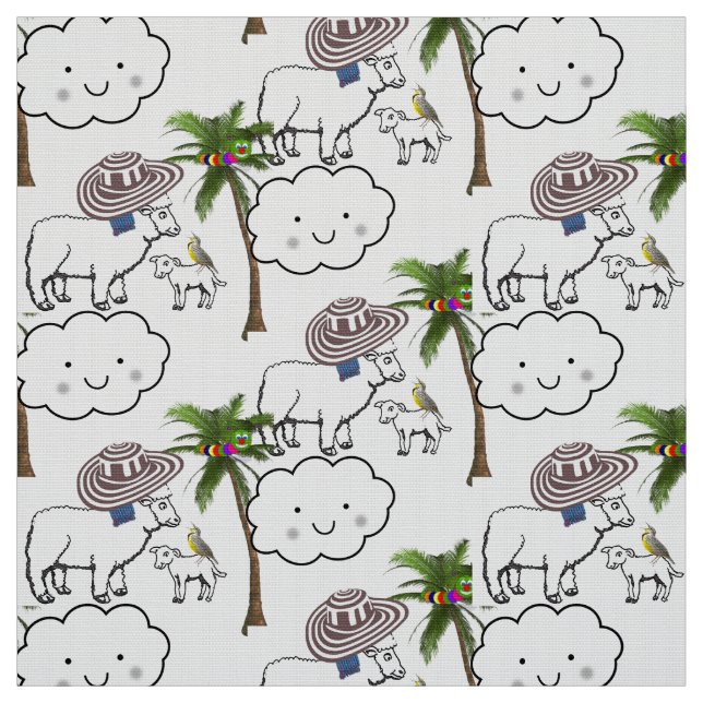 Sheep Palm Trees  Fabric (Swatch)