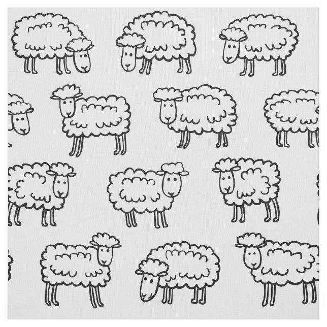 Sheep Pattern - Black and White Fabric (Swatch)