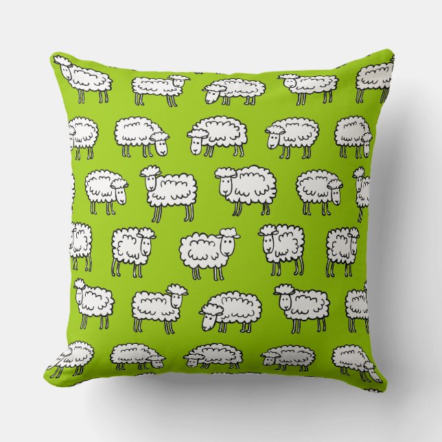 Sheep Pattern - Black White and Green Cushion (Front)