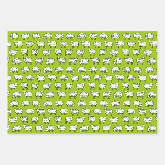 Sheep Pattern - Black White and Green Wrapping Paper Sheet (Front)