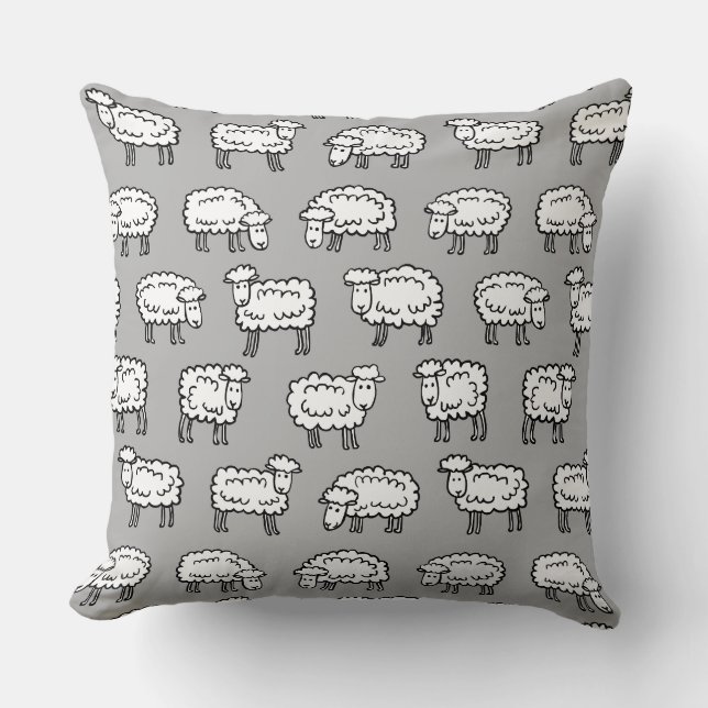 Sheep Pattern - Black, White and Grey Cushion (Front)