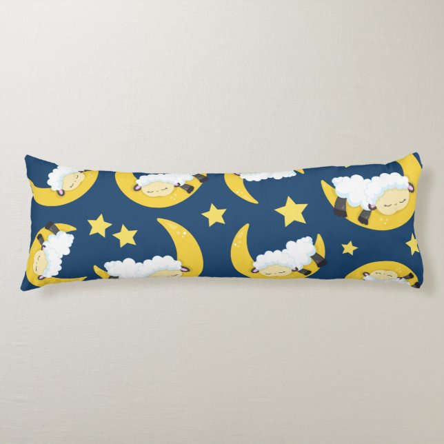 Sheep Pattern, Sleeping Sheep, Moon, Stars Body Cushion (Front)
