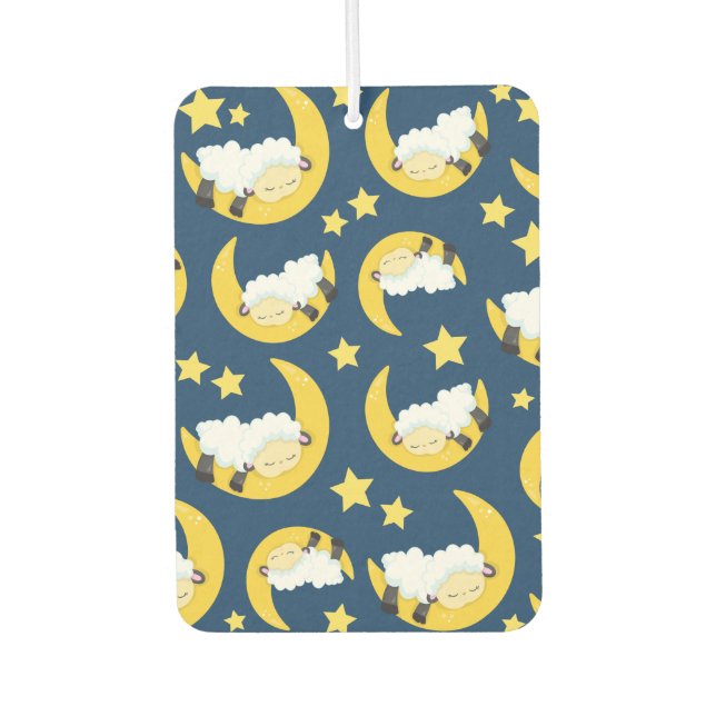 Sheep Pattern, Sleeping Sheep, Moon, Stars Car Air Freshener (Front)
