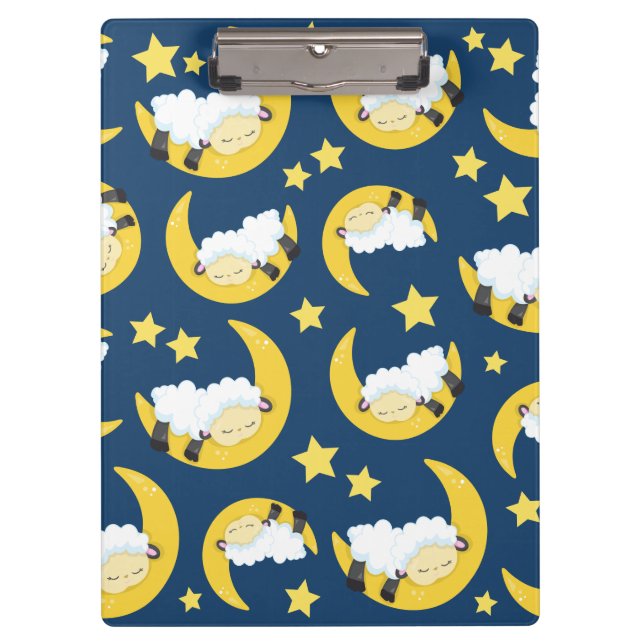 Sheep Pattern, Sleeping Sheep, Moon, Stars Clipboard (Front)