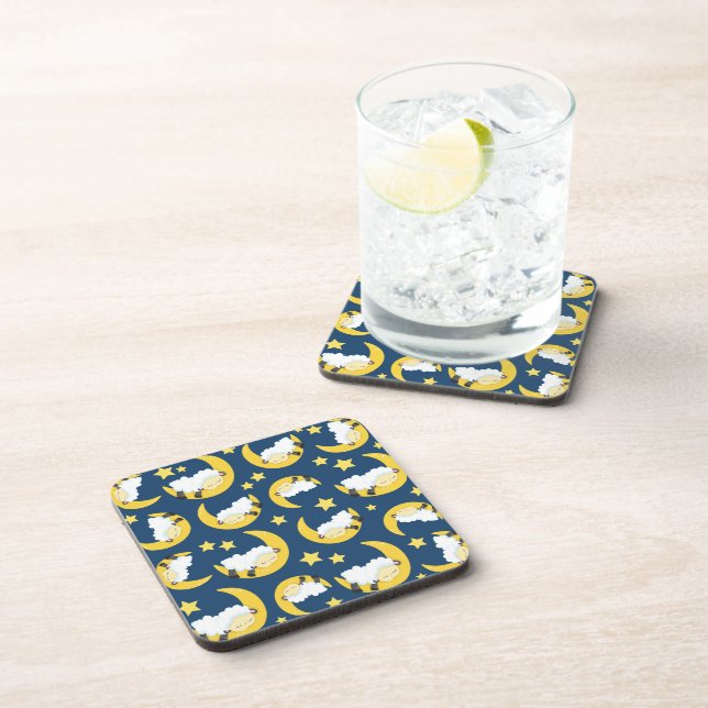 Sheep Pattern, Sleeping Sheep, Moon, Stars Coaster (Right Side)