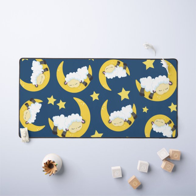 Sheep Pattern, Sleeping Sheep, Moon, Stars Desk Mat (Kids Table)