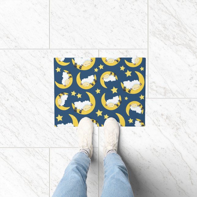 Sheep Pattern, Sleeping Sheep, Moon, Stars Doormat (Indoor)