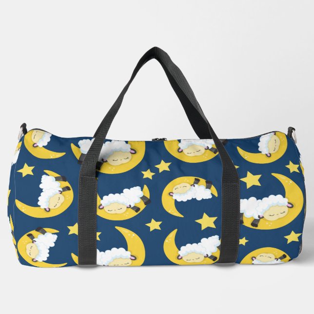 Sheep Pattern, Sleeping Sheep, Moon, Stars Duffle Bag (Front)