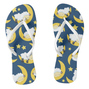 Sheep Pattern, Sleeping Sheep, Moon, Stars Flip Flops