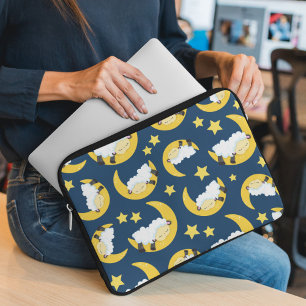 Sheep Pattern, Sleeping Sheep, Moon, Stars Laptop Sleeve