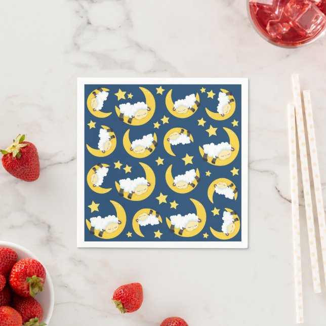 Sheep Pattern, Sleeping Sheep, Moon, Stars Napkin (Insitu)
