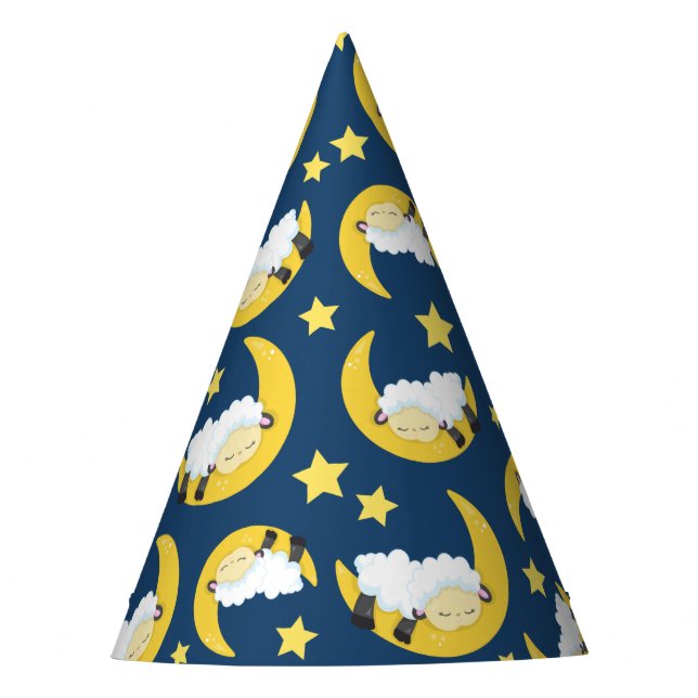 Sheep Pattern, Sleeping Sheep, Moon, Stars Party Hat (Front)