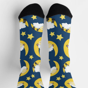 Sheep Pattern, Sleeping Sheep, Moon, Stars Socks