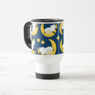 Sheep Pattern, Sleeping Sheep, Moon, Stars Travel Mug