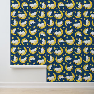 Sheep Pattern, Sleeping Sheep, Moon, Stars Wallpaper