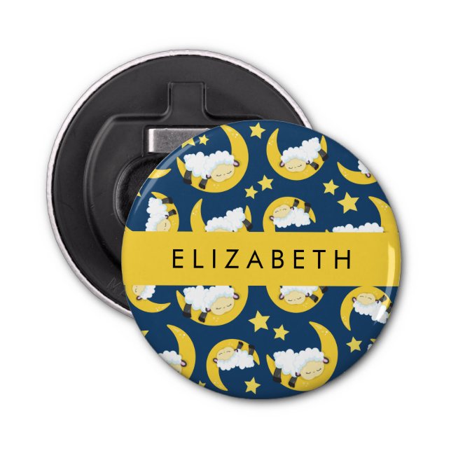 Sheep Pattern, Sleeping Sheep, Moon, Your Name Bottle Opener (Front)