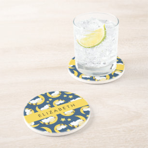 Sheep Pattern, Sleeping Sheep, Moon, Your Name Coaster