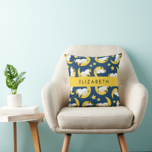 Sheep Pattern, Sleeping Sheep, Moon, Your Name Cushion