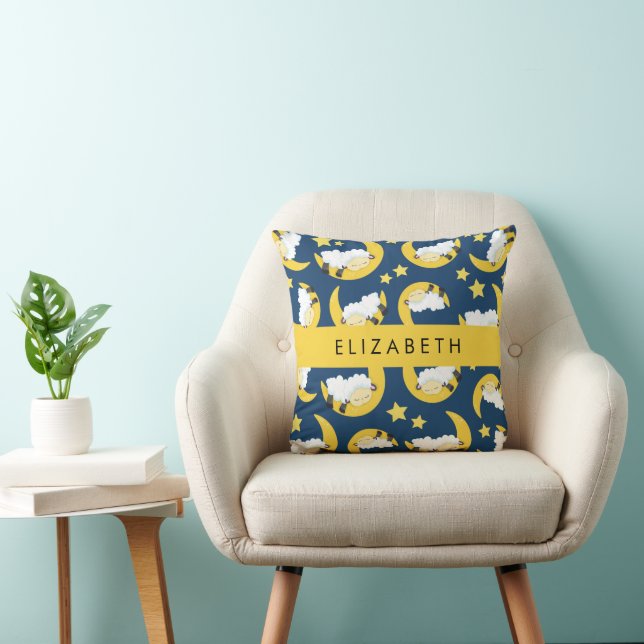 Sheep Pattern, Sleeping Sheep, Moon, Your Name Cushion (Chair)