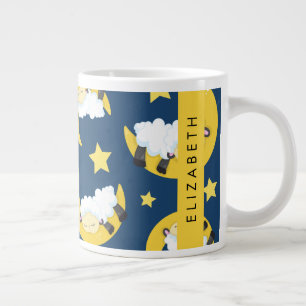 Sheep Pattern, Sleeping Sheep, Moon, Your Name Large Coffee Mug