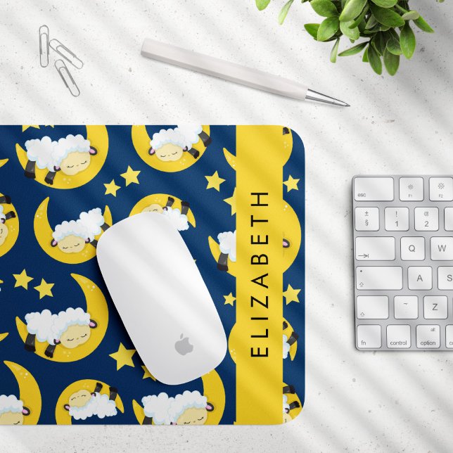 Sheep Pattern, Sleeping Sheep, Moon, Your Name Mouse Mat (Creator Uploaded)