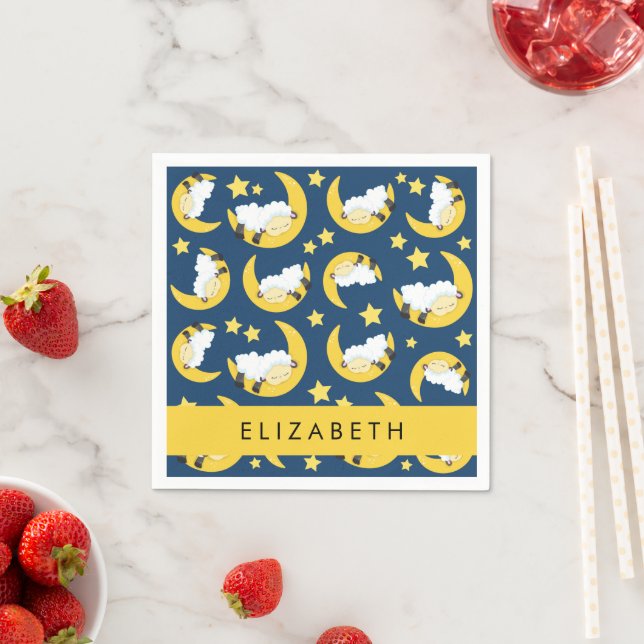 Sheep Pattern, Sleeping Sheep, Moon, Your Name Napkin (Insitu)