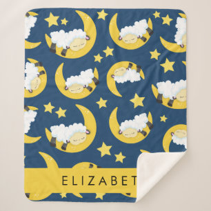 Sheep Pattern, Sleeping Sheep, Moon, Your Name Sherpa Blanket