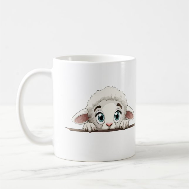 Sheep Peeking Cute Adorable Funny Animal Cartoon  Coffee Mug (Left)