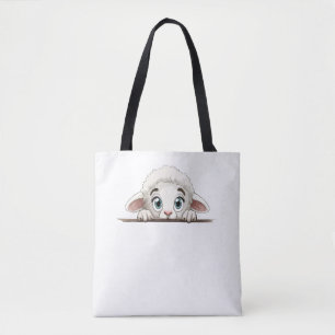 Sheep Peeking Cute Adorable Funny Animal Cartoon Tote Bag