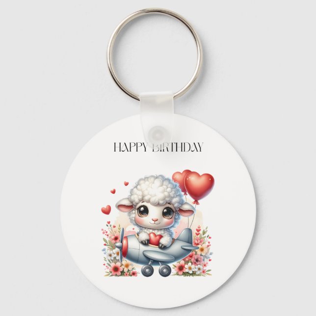 Sheep Pilot Birthday Key Ring (Front)