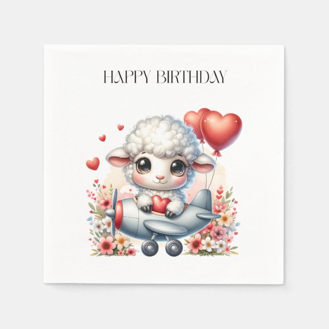Sheep Pilot Birthday Napkin (Front)