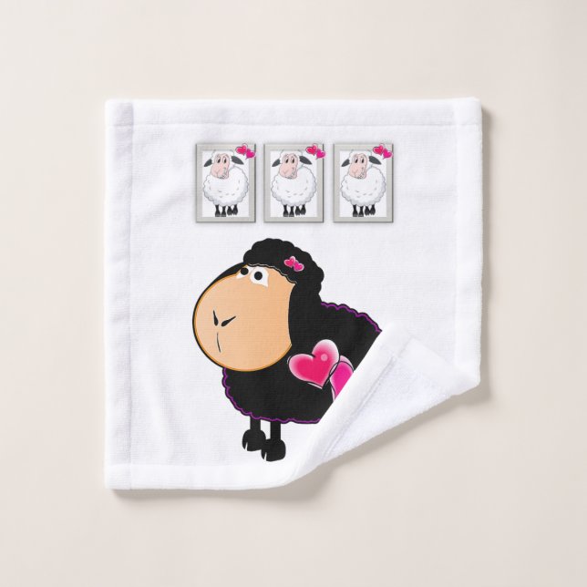 Sheep Pink Hearts Hands Bathroom Towel Sets (Wash Cloth)