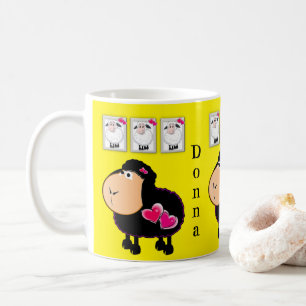 Sheep Pink Hearts Yellow Mug