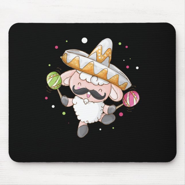 Sheep Playing Maracas Sombrero Mexican Music Gift Mouse Mat (Front)