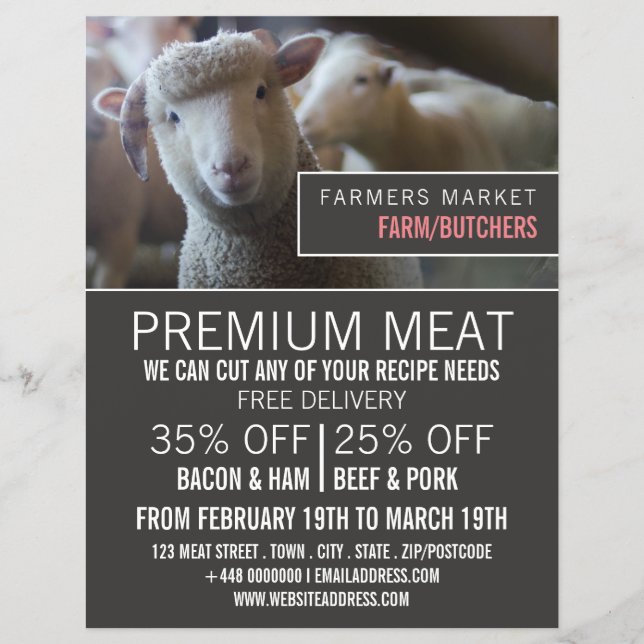 Sheep Portrait, Farmer & Butcher Advertising Flyer (Front)