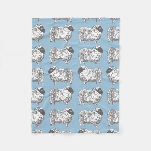 Sheep Powder Blue Pattern Fleece Blanket (Front)