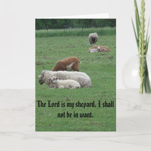 Sheep, Psalm, Peace, Joy, Love Holiday Card (Front)