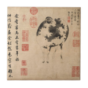 Sheep Ram Goat Lunar Year Chinese Painting Tile