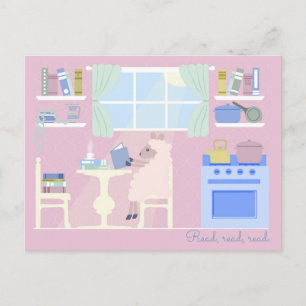 Sheep Reading in the Kitchen Postcards