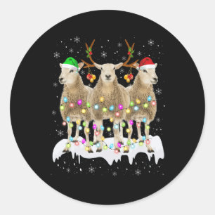 Sheep Reindeer Santa Christmas With Light Fun Xmas Classic Round Sticker