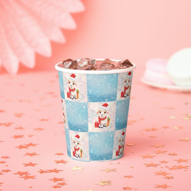 Sheep Santa Happy Merry Christmas check pattern Paper Cups (Insitu)