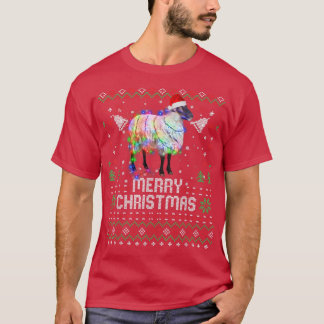 Sheep Santa Hat Animal Christmas Tree Lights Holid T-Shirt