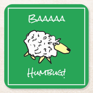 Sheep Says Baaaa Humbug - Christmas Square Paper Coaster