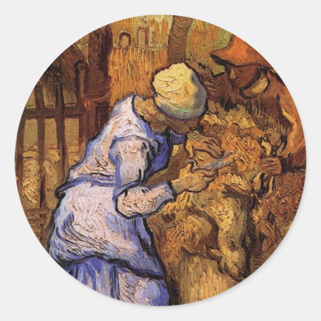Sheep Shearers (after Millet) by Vincent van Gogh Classic Round Sticker (Front)