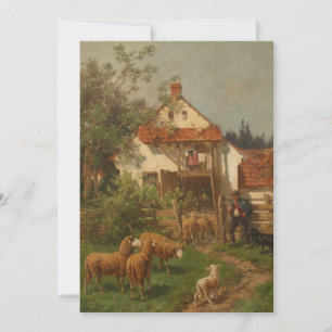 Sheep, Shepherd at the Farm Holiday Card