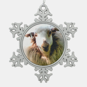 SHEEP SNOWFLAKE PEWTER CHRISTMAS ORNAMENT